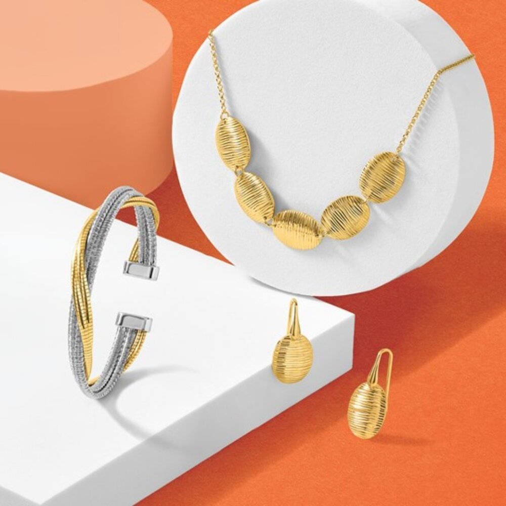 Leslie's Italian Sterling Silver Gold-Tone Textured Oval Necklace